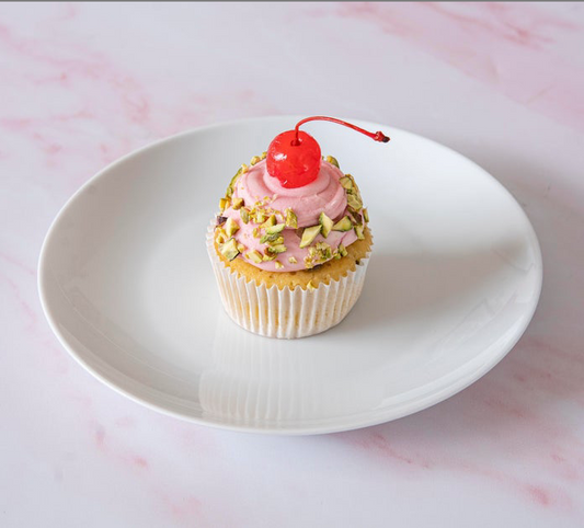 Pistachio, cherry and almond cupcake